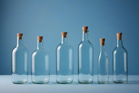 Glass empty bottle on blue backgroundの素材