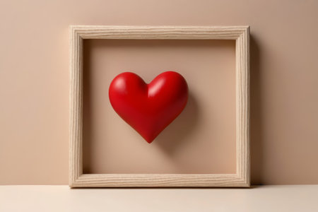 Red heart decoration in wooden frameの素材