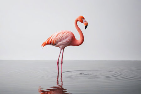 Pink flamingo standing in waterの素材