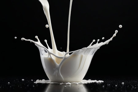 Close up of the milk splashing momentの素材