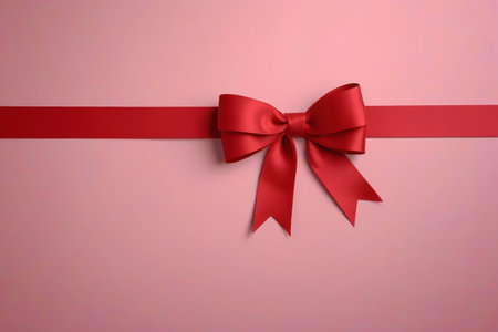 Red bow ribbon on pink backgroundの素材