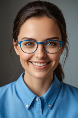 Close up of smiling lady with glassesの素材