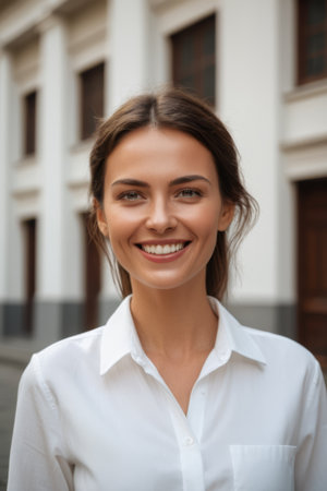 Portrait of smiling woman outdoorsの素材
