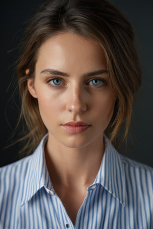 Bust portrait of a woman with blue eyesの素材