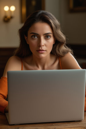 Women focus on using laptopsの素材