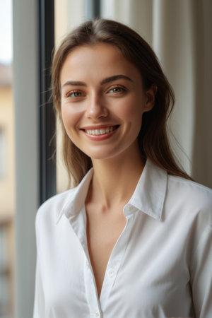 Smiling female bust portraitの素材