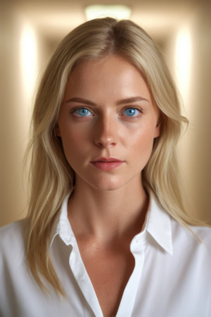 Portrait Close up of Blonde Woman White Shirtの素材