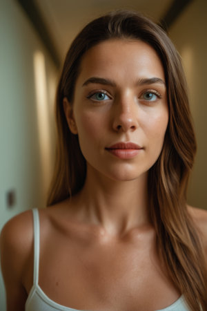 Close up of young woman's faceの素材