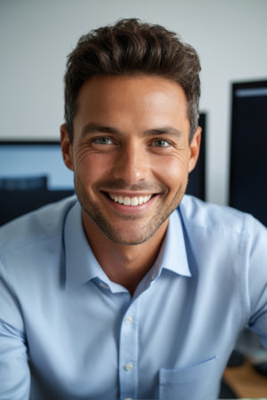 Smiling men's office sceneの素材