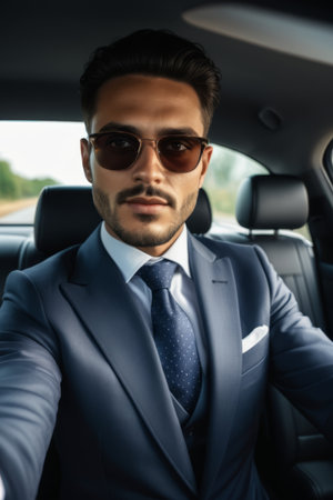 Men in suits in the carの素材