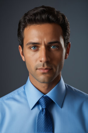 Front portrait of a man in shirt and tieの素材