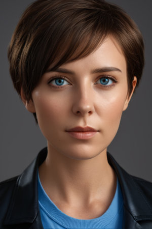Portrait of a woman with short hair and blue eyesの素材