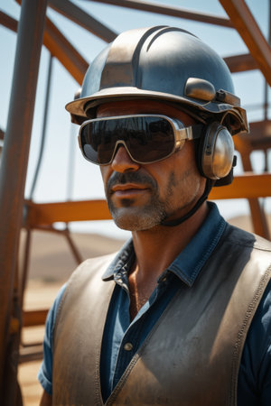 Close up of industrial workers' headsの素材