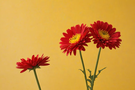 Red flowers on a yellow backgroundの素材