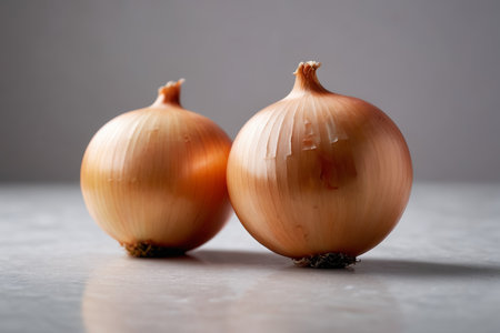 Close up of two fresh onionsの素材