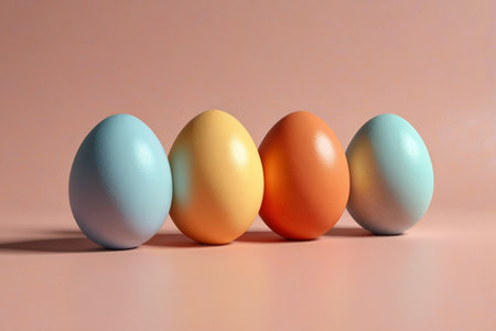 Staged still life with colored eggsの素材