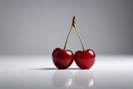 Two connected fresh cherriesの素材