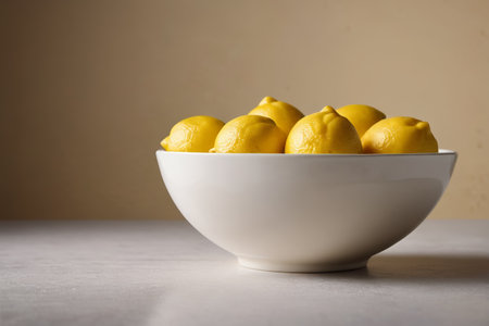 Fresh lemon in a white bowlの素材