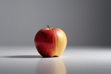 Close up of a single red appleの素材