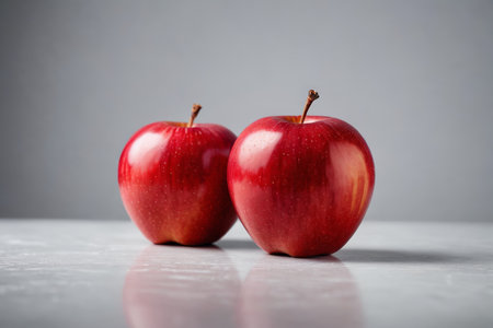 Close up of two red apple still livesの素材