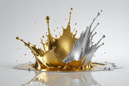 Close up of gold and silver liquid splashingの素材