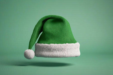 Close up of a green Santa hatの素材