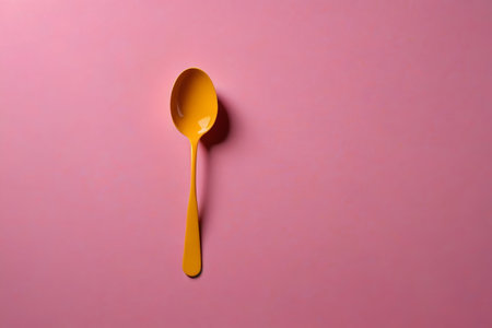 Yellow spoon on pink backgroundの素材