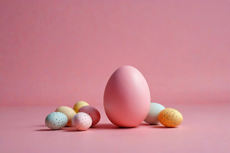 Pink background colorful decorated eggsの素材