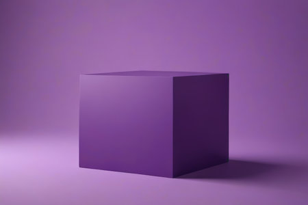 Solid geometric cube on purple backgroundの素材