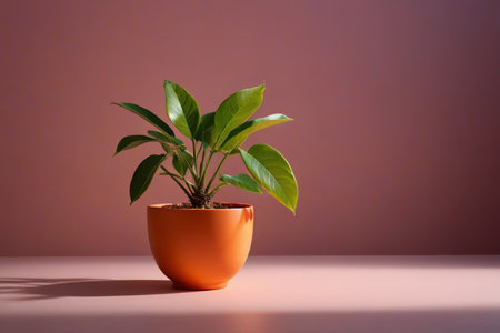 Close up of greenery in an orange flower potの素材