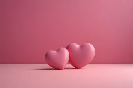 Two heart shaped solids on a pink backgroundの素材