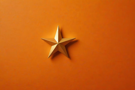 Gold pentagram on orange backgroundの素材