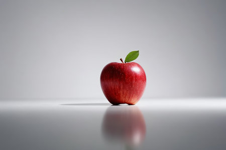 Close up of a single red appleの素材