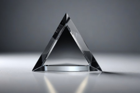 Close up of a still life with transparent triangular crystalの素材