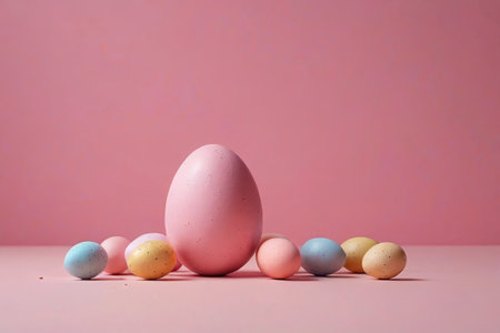 Easter egg decoration on pink backgroundの素材