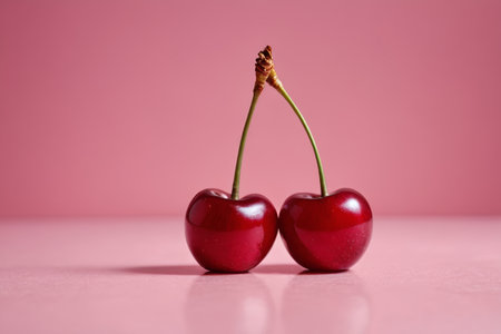 Two connected red cherry still livesの素材