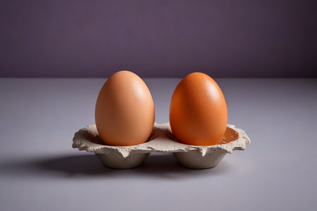 Double eggs placed in egg tote writingの素材