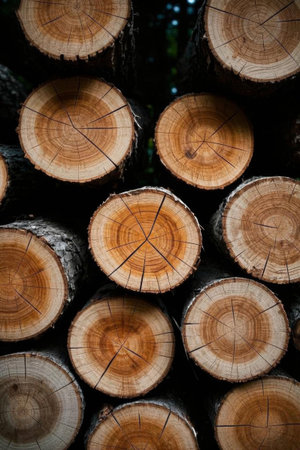 Cross section of logs stacked togetherの素材