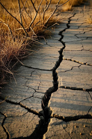 The cracked land and the dead yellow weedsの素材