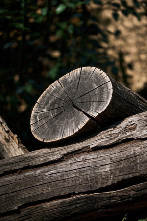 Close up of a cross section of an outdoor logの素材