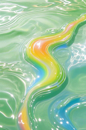 Colorful ripple texture in green liquidの素材