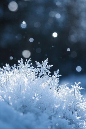Close up of a snowflake covered plant landscapeの素材