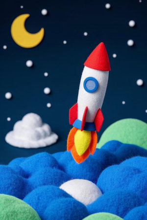 Felt rocket take off sceneの素材