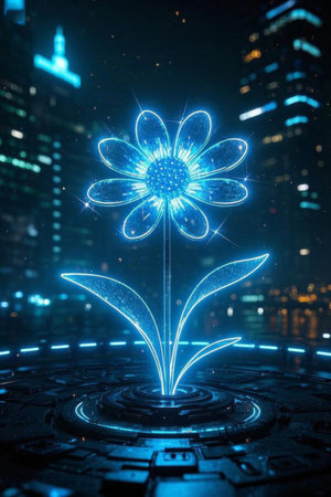 Luminous technological flowers in the city night sceneの素材