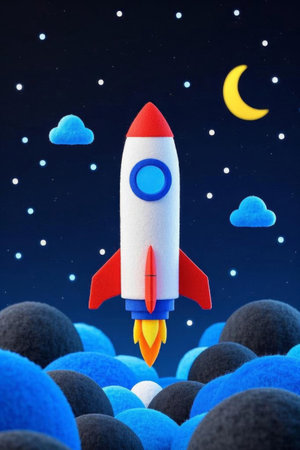 Cartoon rocket universe starry sky launch sceneの素材