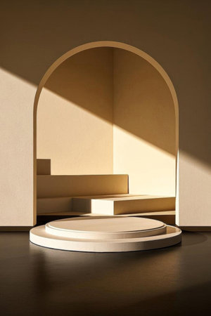 Circular display stand under the arched doorway in the interiorの素材