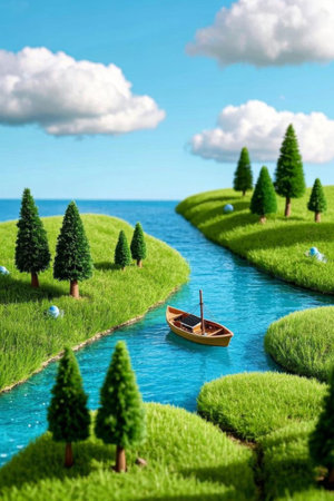 River meadow boat natural landscapeの素材