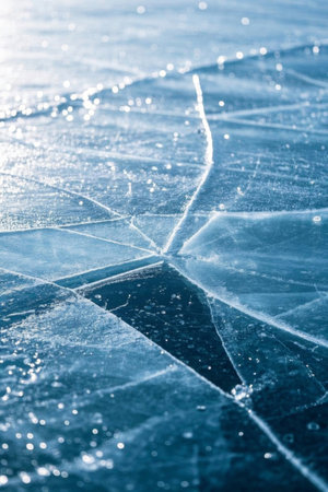 Close up of cracks on the blue ice surfaceの素材