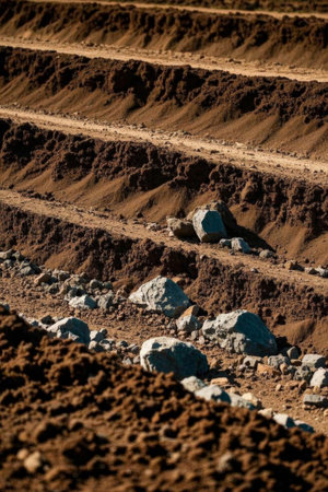 Layered soil slopes and scattered rocksの素材