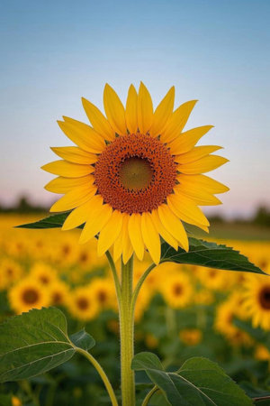 Sunflower close up in the sunflower fieldの素材